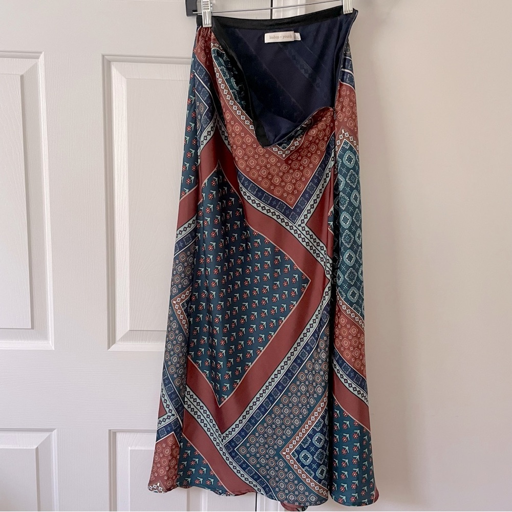 Bishop & Young Tasso Satin Slip Floral Bandana Patchwork Print Skirt Sz S - Picture 8 of 9